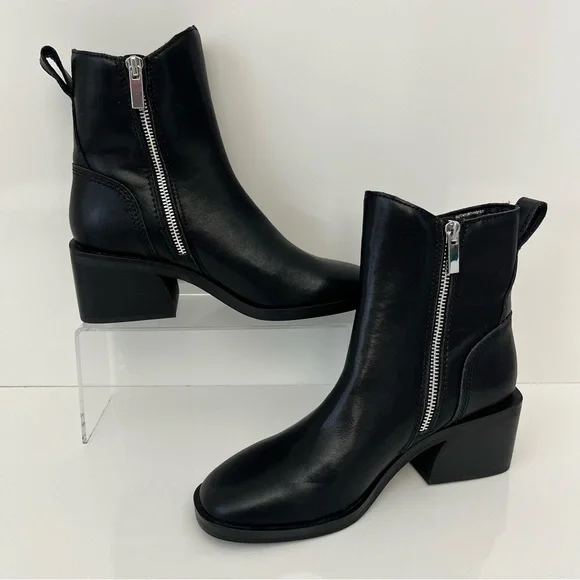 STEVE MADDEN Ruthy Block Heel Leather Boots in Black NEW - Picture 4 of 13